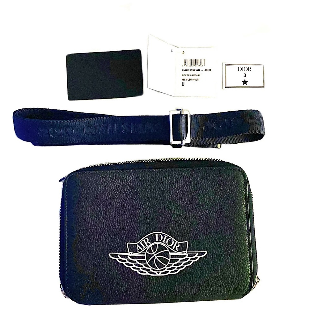 DIOR X AIR JORDAN 2020 Air Dior Wing Logo Zip-Around Crossbody Bag Navy